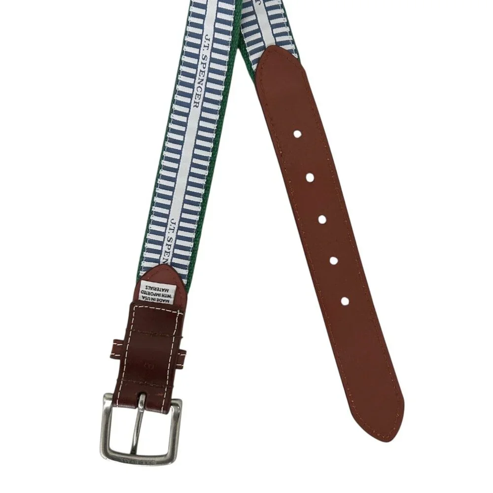 J.T. Spencer Leather Canvas Embroidered Green Belt Size 38
